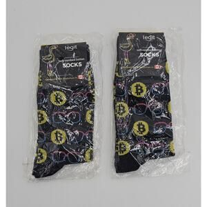 LEGIT Bitcoin Crypto Currency Mens Socks 7-12 Two Pairs NEW